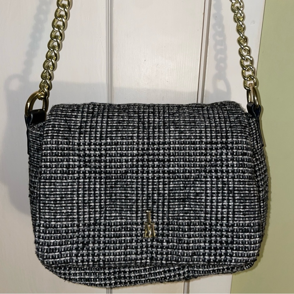 Isaac Mizrahi New York Black and White Woven Tweed Crossbody Bag